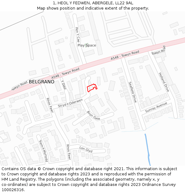 1, HEOL Y FEDWEN, ABERGELE, LL22 9AL: Location map and indicative extent of plot