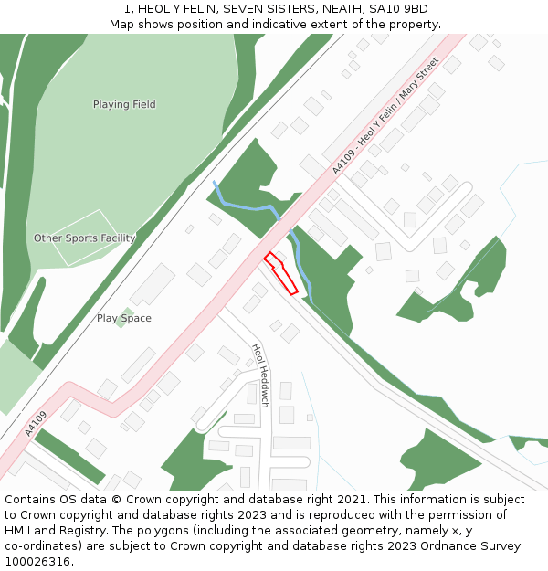1, HEOL Y FELIN, SEVEN SISTERS, NEATH, SA10 9BD: Location map and indicative extent of plot