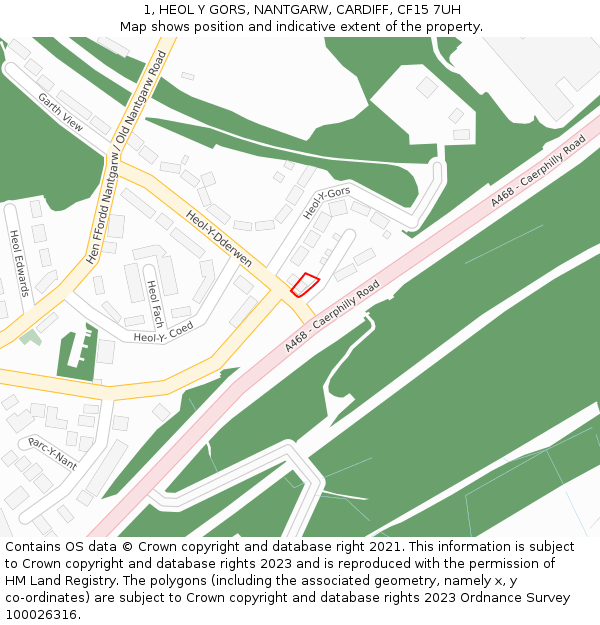 1, HEOL Y GORS, NANTGARW, CARDIFF, CF15 7UH: Location map and indicative extent of plot