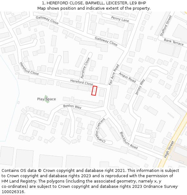 1, HEREFORD CLOSE, BARWELL, LEICESTER, LE9 8HP: Location map and indicative extent of plot