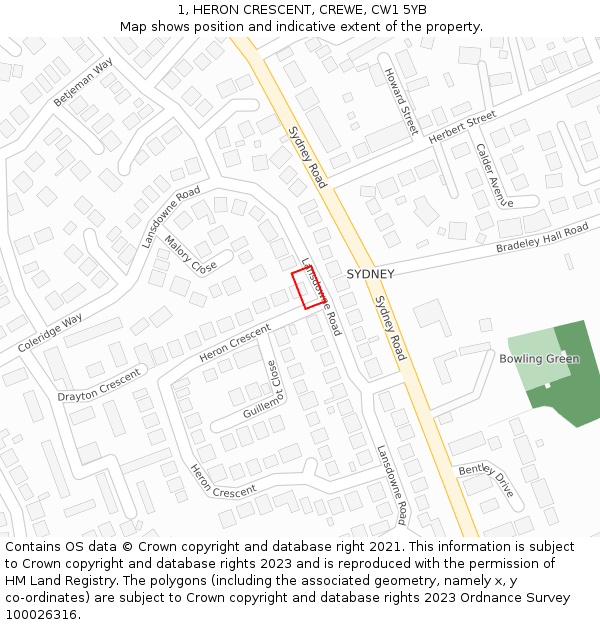 1, HERON CRESCENT, CREWE, CW1 5YB: Location map and indicative extent of plot