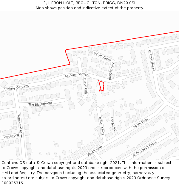 1, HERON HOLT, BROUGHTON, BRIGG, DN20 0SL: Location map and indicative extent of plot