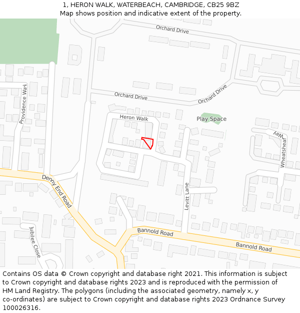 1, HERON WALK, WATERBEACH, CAMBRIDGE, CB25 9BZ: Location map and indicative extent of plot