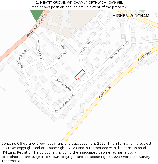 1, HEWITT GROVE, WINCHAM, NORTHWICH, CW9 6EL: Location map and indicative extent of plot