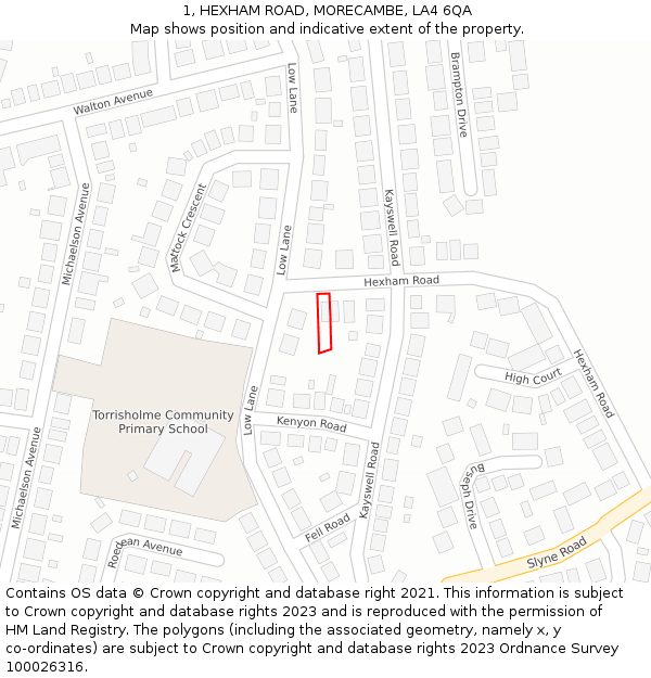 1, HEXHAM ROAD, MORECAMBE, LA4 6QA: Location map and indicative extent of plot