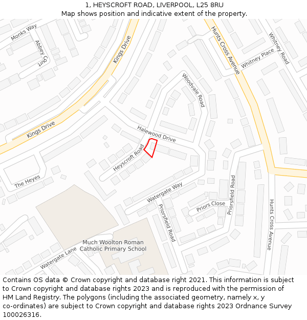 1, HEYSCROFT ROAD, LIVERPOOL, L25 8RU: Location map and indicative extent of plot