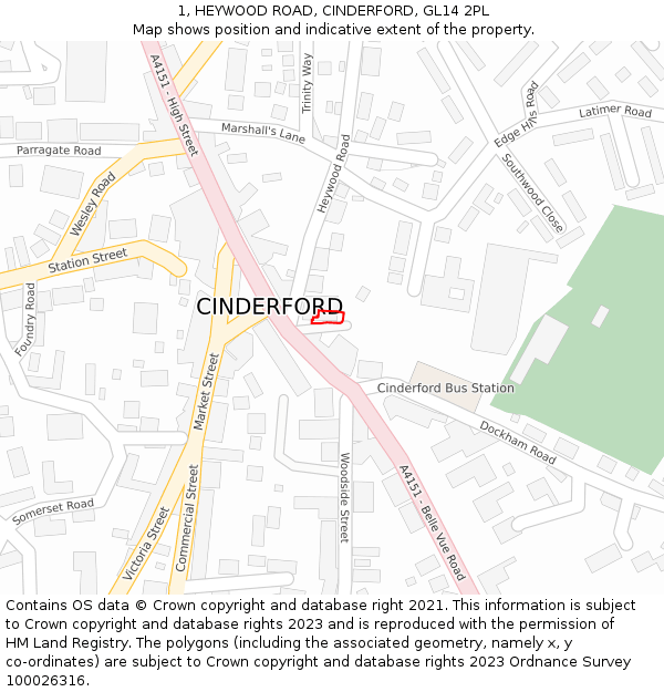 1, HEYWOOD ROAD, CINDERFORD, GL14 2PL: Location map and indicative extent of plot