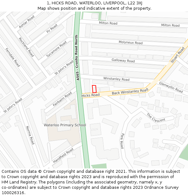 1, HICKS ROAD, WATERLOO, LIVERPOOL, L22 3XJ: Location map and indicative extent of plot