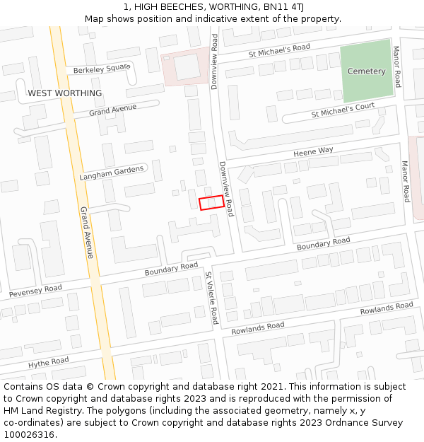 1, HIGH BEECHES, WORTHING, BN11 4TJ: Location map and indicative extent of plot