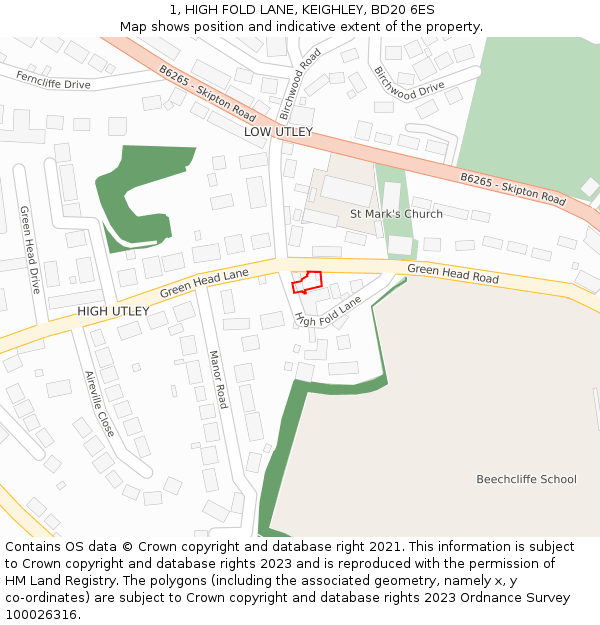 1, HIGH FOLD LANE, KEIGHLEY, BD20 6ES: Location map and indicative extent of plot