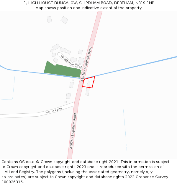 1, HIGH HOUSE BUNGALOW, SHIPDHAM ROAD, DEREHAM, NR19 1NP: Location map and indicative extent of plot