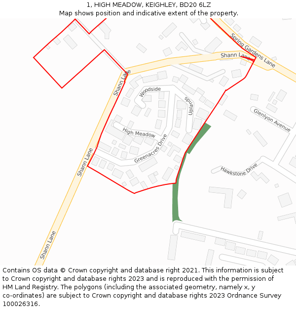 1, HIGH MEADOW, KEIGHLEY, BD20 6LZ: Location map and indicative extent of plot