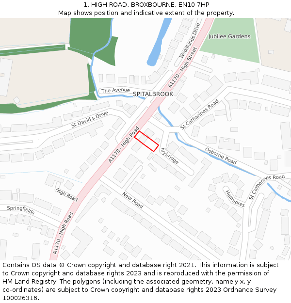 1, HIGH ROAD, BROXBOURNE, EN10 7HP: Location map and indicative extent of plot