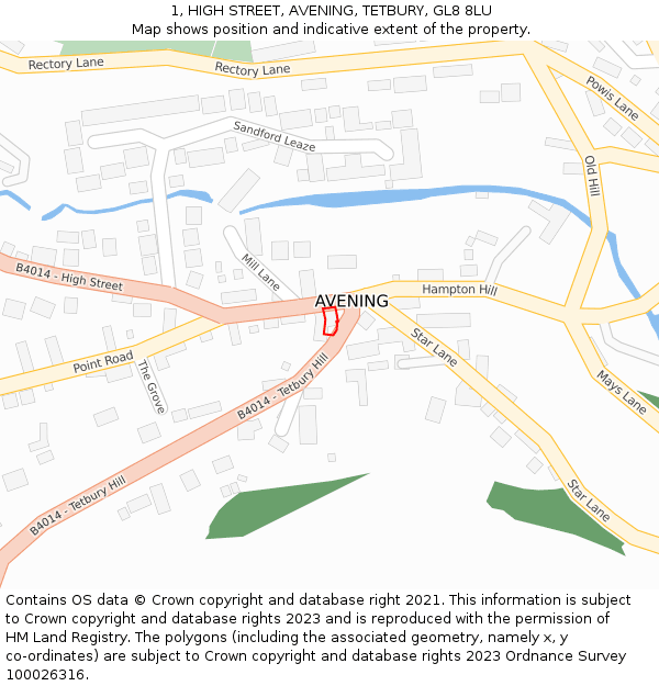 1, HIGH STREET, AVENING, TETBURY, GL8 8LU: Location map and indicative extent of plot