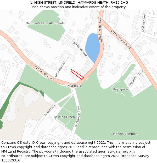 1, HIGH STREET, LINDFIELD, HAYWARDS HEATH, RH16 2HG: Location map and indicative extent of plot