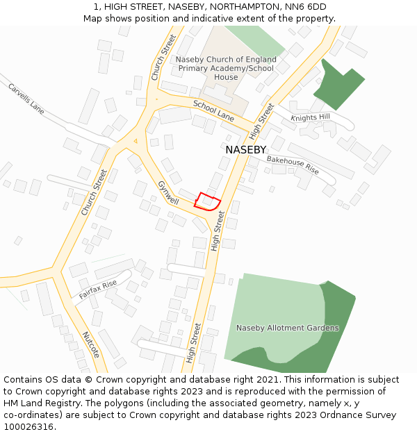 1, HIGH STREET, NASEBY, NORTHAMPTON, NN6 6DD: Location map and indicative extent of plot