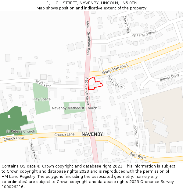 1, HIGH STREET, NAVENBY, LINCOLN, LN5 0EN: Location map and indicative extent of plot