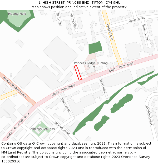 1, HIGH STREET, PRINCES END, TIPTON, DY4 9HU: Location map and indicative extent of plot