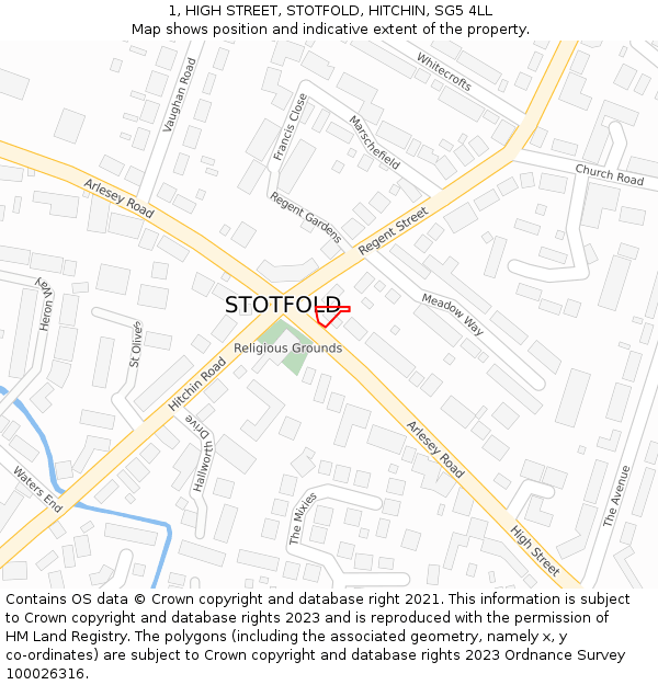 1, HIGH STREET, STOTFOLD, HITCHIN, SG5 4LL: Location map and indicative extent of plot