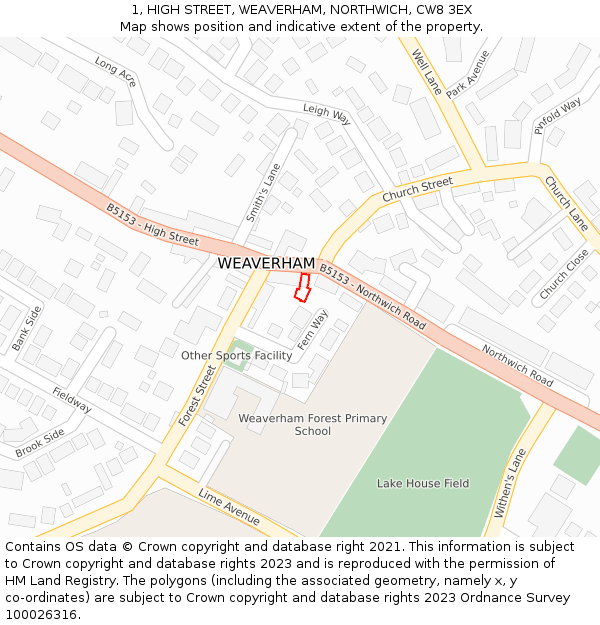 1, HIGH STREET, WEAVERHAM, NORTHWICH, CW8 3EX: Location map and indicative extent of plot