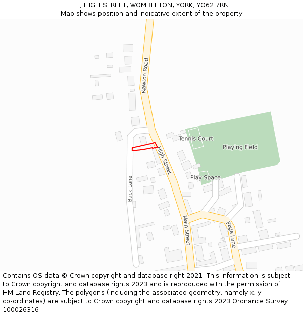 1, HIGH STREET, WOMBLETON, YORK, YO62 7RN: Location map and indicative extent of plot