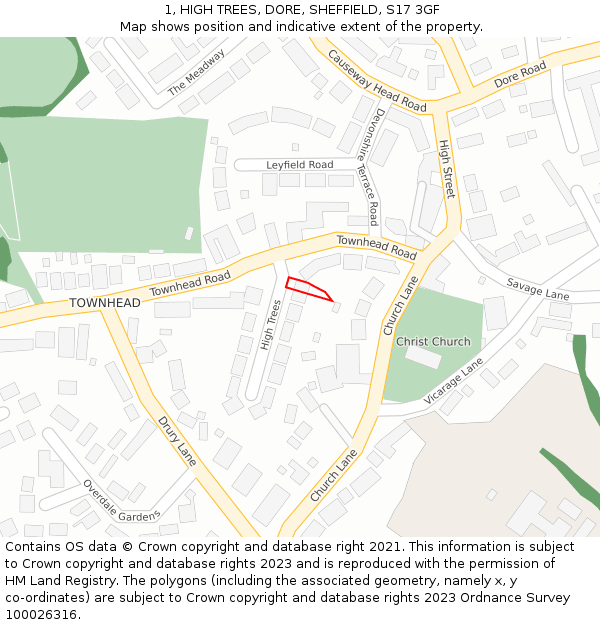 1, HIGH TREES, DORE, SHEFFIELD, S17 3GF: Location map and indicative extent of plot