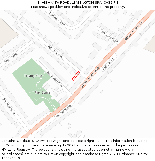1, HIGH VIEW ROAD, LEAMINGTON SPA, CV32 7JB: Location map and indicative extent of plot