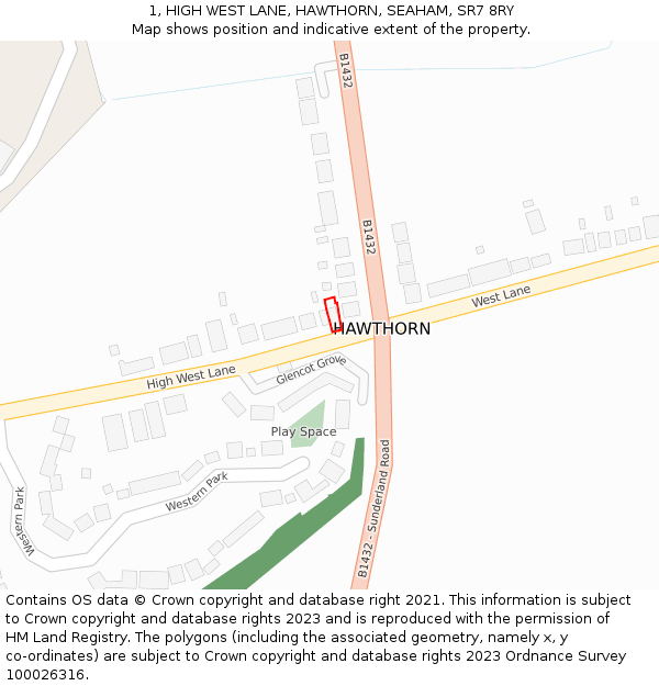 1, HIGH WEST LANE, HAWTHORN, SEAHAM, SR7 8RY: Location map and indicative extent of plot