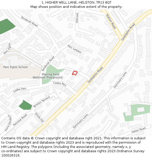 1, HIGHER WELL LANE, HELSTON, TR13 8QT: Location map and indicative extent of plot