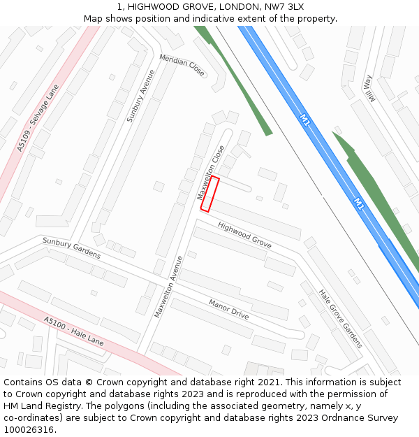 1, HIGHWOOD GROVE, LONDON, NW7 3LX: Location map and indicative extent of plot
