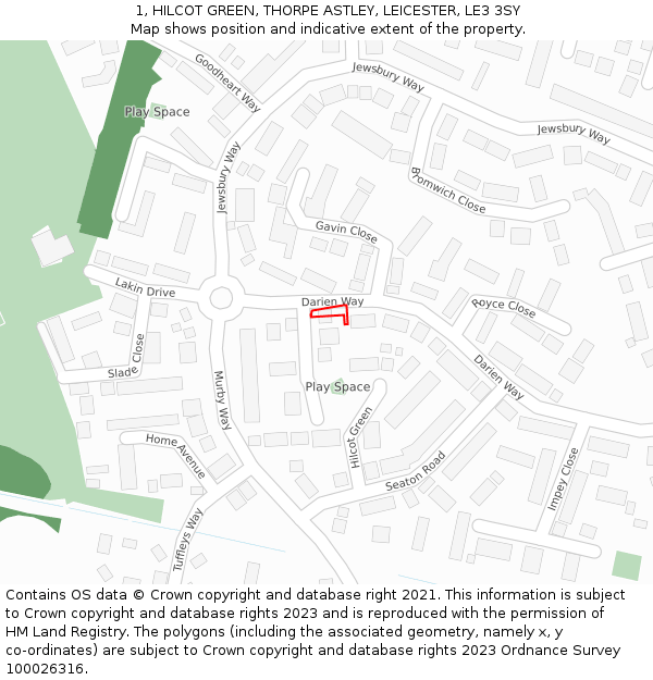 1, HILCOT GREEN, THORPE ASTLEY, LEICESTER, LE3 3SY: Location map and indicative extent of plot