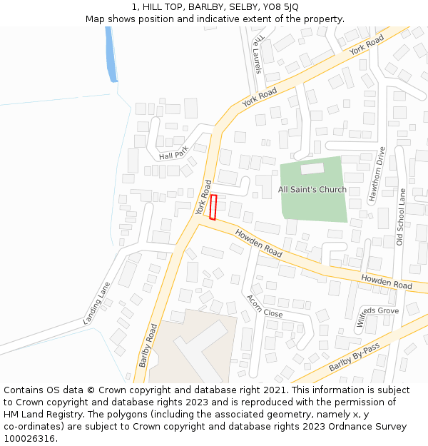 1, HILL TOP, BARLBY, SELBY, YO8 5JQ: Location map and indicative extent of plot