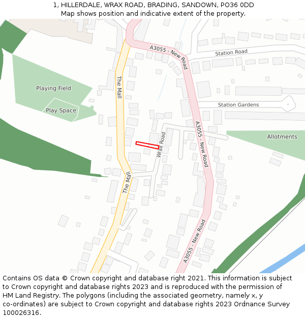 1, HILLERDALE, WRAX ROAD, BRADING, SANDOWN, PO36 0DD: Location map and indicative extent of plot