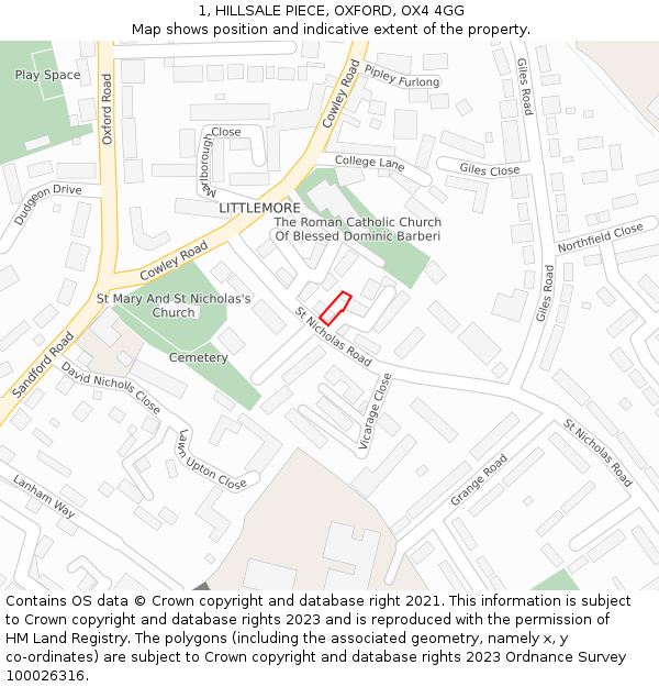 1, HILLSALE PIECE, OXFORD, OX4 4GG: Location map and indicative extent of plot