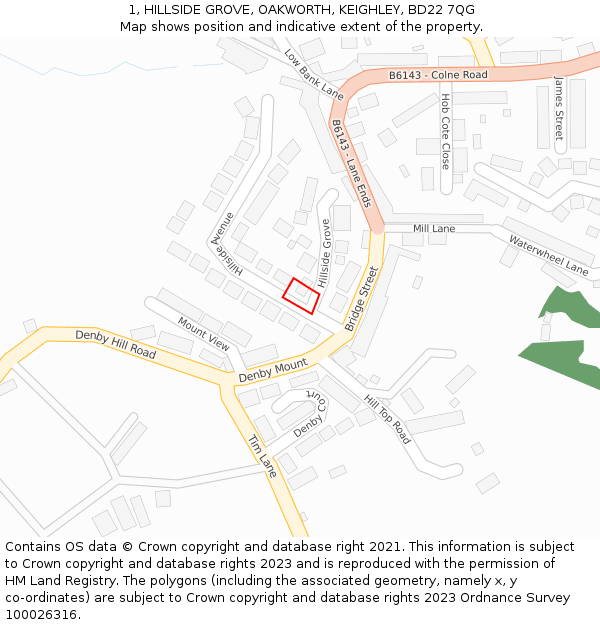 1, HILLSIDE GROVE, OAKWORTH, KEIGHLEY, BD22 7QG: Location map and indicative extent of plot