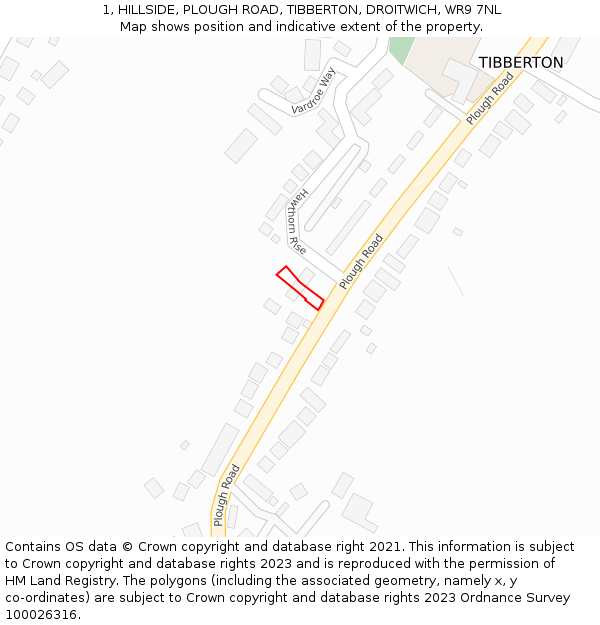 1, HILLSIDE, PLOUGH ROAD, TIBBERTON, DROITWICH, WR9 7NL: Location map and indicative extent of plot