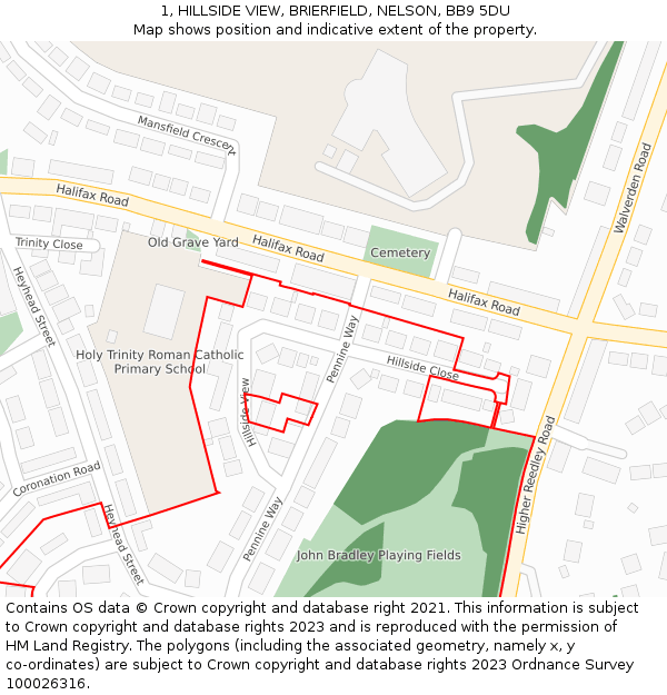 1, HILLSIDE VIEW, BRIERFIELD, NELSON, BB9 5DU: Location map and indicative extent of plot