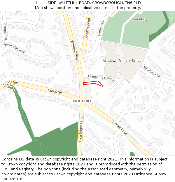 1, HILLSIDE, WHITEHILL ROAD, CROWBOROUGH, TN6 1LD: Location map and indicative extent of plot