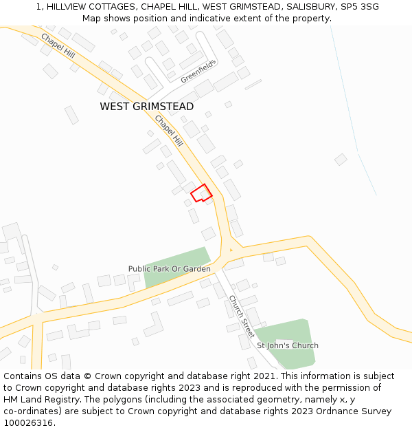 1, HILLVIEW COTTAGES, CHAPEL HILL, WEST GRIMSTEAD, SALISBURY, SP5 3SG: Location map and indicative extent of plot