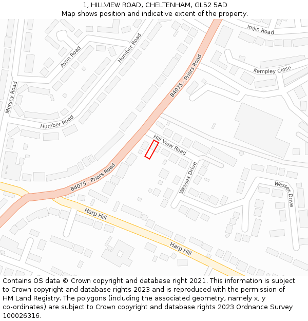 1, HILLVIEW ROAD, CHELTENHAM, GL52 5AD: Location map and indicative extent of plot