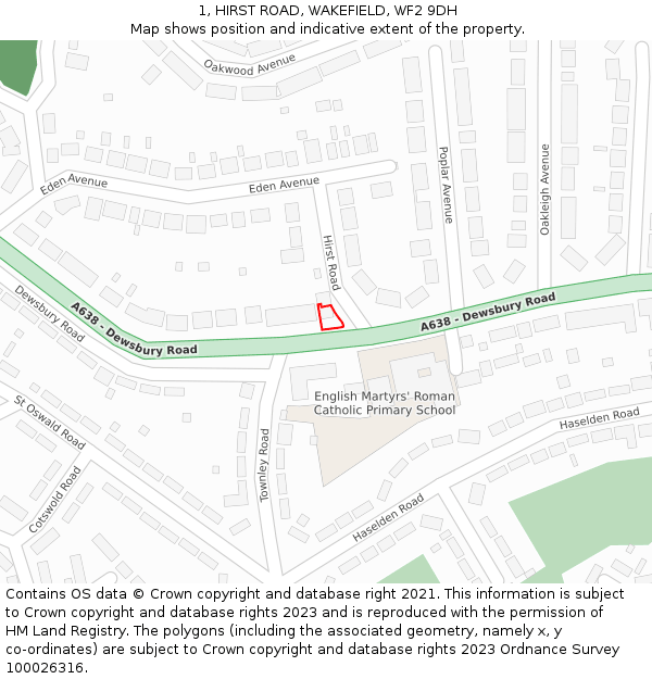 1, HIRST ROAD, WAKEFIELD, WF2 9DH: Location map and indicative extent of plot