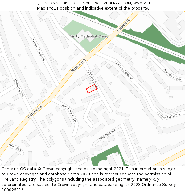 1, HISTONS DRIVE, CODSALL, WOLVERHAMPTON, WV8 2ET: Location map and indicative extent of plot