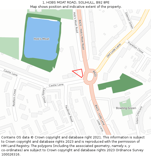 1, HOBS MOAT ROAD, SOLIHULL, B92 8PE: Location map and indicative extent of plot