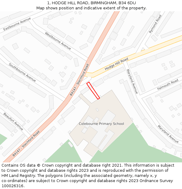 1, HODGE HILL ROAD, BIRMINGHAM, B34 6DU: Location map and indicative extent of plot