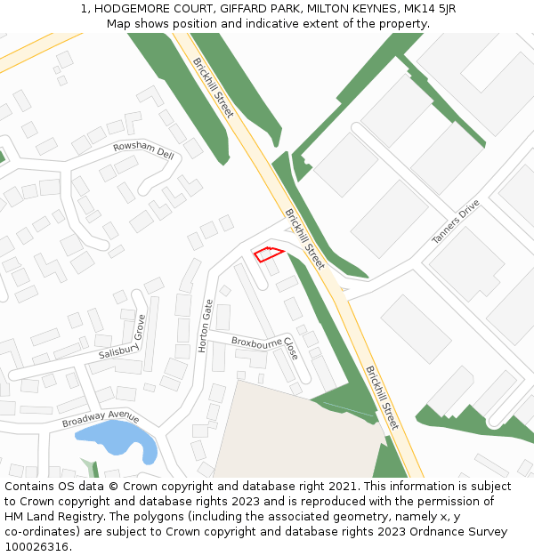 1, HODGEMORE COURT, GIFFARD PARK, MILTON KEYNES, MK14 5JR: Location map and indicative extent of plot