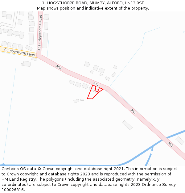 1, HOGSTHORPE ROAD, MUMBY, ALFORD, LN13 9SE: Location map and indicative extent of plot