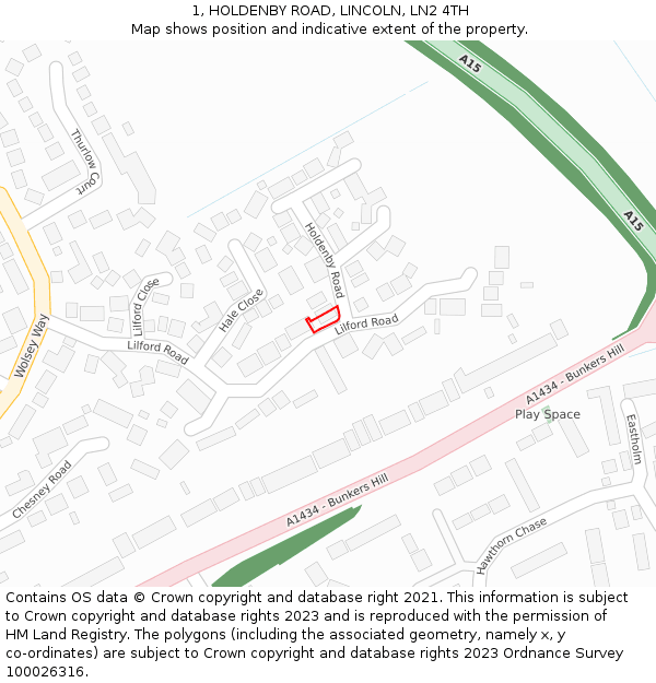 1, HOLDENBY ROAD, LINCOLN, LN2 4TH: Location map and indicative extent of plot