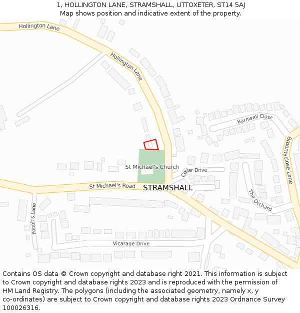 1, HOLLINGTON LANE, STRAMSHALL, UTTOXETER, ST14 5AJ: Location map and indicative extent of plot