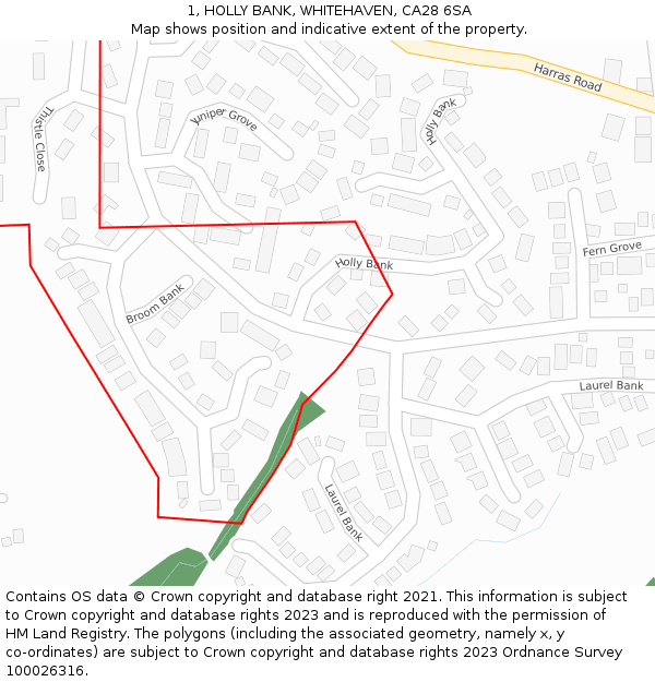 1, HOLLY BANK, WHITEHAVEN, CA28 6SA: Location map and indicative extent of plot