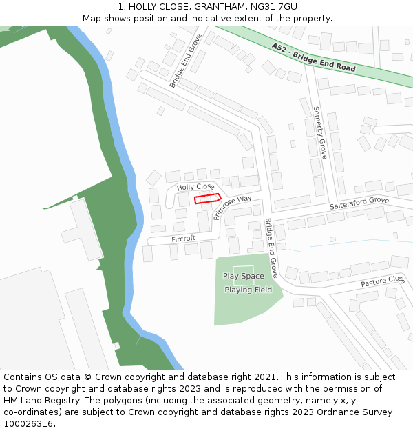 1, HOLLY CLOSE, GRANTHAM, NG31 7GU: Location map and indicative extent of plot